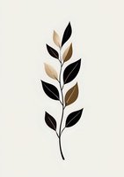 Minimalist botanical branch with alternating black and brown leaves on cream background, isolated design element for modern wall art and stationery projects.