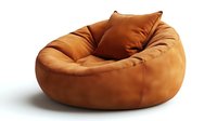 Cozy round bean bag chair in rich caramel brown velvet material with plush cushioning, isolated on white background for interior design and furniture marketing.