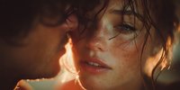 Intimate couple sharing tender moment with warm golden lighting and soft focus creating romantic atmosphere for relationship and love concepts.
