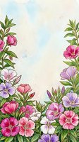 Watercolor floral border with pink, purple, and white blooms on a soft pastel background, perfect for greeting cards and invitations.