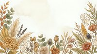Botanical border frame with dried flowers, pampas grass, and autumn foliage on cream background, isolated for design use.