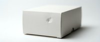 White cardboard packaging box with lightning bolt logo on clean background for product shipping and branding applications.