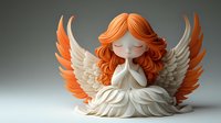 Peaceful angel figurine with orange wings in prayer pose, spiritual decoration for meditation spaces and religious ceremonies.