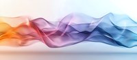 Colorful flowing smoke waves in orange, purple and blue creating abstract dynamic motion against white background, modern minimalist design element.