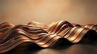 Flowing golden metallic ribbons with glossy finish creating wave patterns against neutral background for luxury design and premium branding projects.