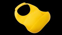 Yellow silicone baby bib with food catcher pocket, isolated on transparent background. Ready for clipart, print on demand, stickers, and t-shirt design use.