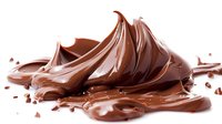 Creamy milk chocolate spread with swirled texture and small chocolate pieces on white background, appetizing sweet dessert topping for confectionery and baking.