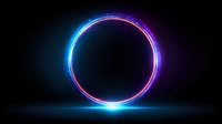 Glowing neon circle with blue and purple light effects on dark background, creating futuristic portal or energy ring for technology concepts.