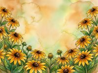 Watercolor yellow daisy flowers frame border with soft pastel background for spring summer botanical design projects and natural floral decorations.