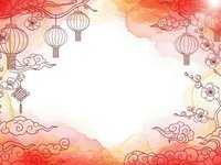 Chinese New Year watercolor frame with traditional lanterns and clouds in red and gold tones for festive greeting cards and celebration designs.
