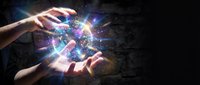 Hands protecting glowing Earth with digital network connections and light effects against dark cosmic background for environmental technology concepts.