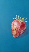 Watercolor strawberry painting on blue textured paper background. Fresh fruit illustration for kitchen decor, recipe books, and culinary designs.