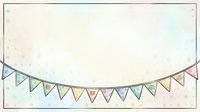 Colorful bunting garland with triangular flags in pastel shades strung across a neutral background, suitable for party decorations, celebrations, and festive event design projects.