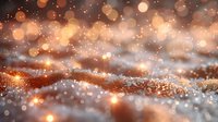 Magical glowing bokeh background with sparkling golden particles and shimmering lights creating dreamy abstract waves of illumination and festive atmosphere.