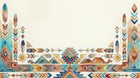 Ethnic tribal geometric ornament with feathers and arrows in warm earth tones and turquoise. Isolated design element ready for textiles, home decor, and apparel applications.