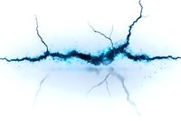 Abstract blue lightning crack on white background, electric discharge pattern with dark center and glowing edges creates dramatic effect for design projects.