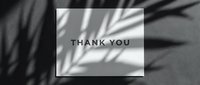 Thank you card with elegant palm leaf shadows on gray textured background, monochrome minimal style for greeting, appreciation, and gratitude concepts.