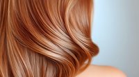 Luxurious copper red wavy hair close-up on light background showing smooth, glossy texture and professional styling for beauty and haircare advertising.