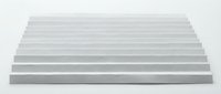 Staircase with multiple gray steps descending in perspective on white background, suitable for business growth, progress, and success concepts.