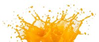 Dynamic orange juice splash with droplets and crown shape isolated on white background for beverage advertising and packaging design projects.