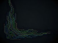 Green circuit board pattern on dark background with electronic pathways and connections for technology and digital design projects.