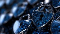 Digital security padlock with binary code pattern glowing in blue against dark background, representing cybersecurity and data protection concepts.