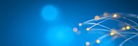 Glowing network connections with light dots on blue background, abstract technology concept showing digital communication and connectivity.