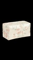 Cream cosmetic bag with delicate pink floral pattern, isolated on transparent background. Ready for clipart, sublimation, print-on-demand products, t-shirt designs, and stickers.