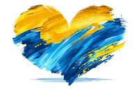 Heart shape painted in vibrant yellow and blue brush strokes with dynamic movement and artistic expression, symbolizing peace and unity on white background.