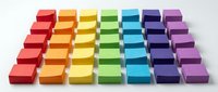 Colorful stacked cubes arranged in rainbow gradient columns from red to purple, isolated on white background for design and branding projects.