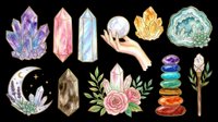 Crystals gemstones minerals isolated on transparent background. Watercolor cut out design elements for t-shirts, stickers, sublimation, print-on-demand products and digital crafts.