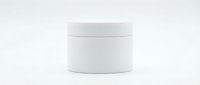 White cylindrical cosmetic jar with lid on isolated background, ready for product packaging design and branding mockups.