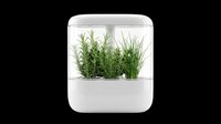 Compact indoor herb garden with fresh green plants in a white smart planter, isolated on transparent background, ready for print on demand, stickers, and T-shirt design.