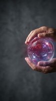 Hands holding glowing digital globe with holographic data visualization, representing future technology, global connectivity, and innovation for business solutions.