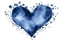 Blue watercolor heart with paint splatters isolated on white background for romantic designs, Valentine's Day cards, wedding invitations and love-themed projects.