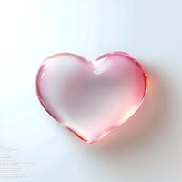 Translucent pink glass heart shape with soft shadows on white background, romantic symbol for valentines day and love concepts, modern minimal design element.