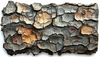 Weathered tree bark texture with peeling layers showing natural aging and decay patterns on isolated white background for design projects.