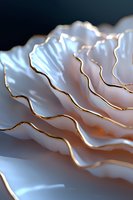 Abstract white and gold wavy layers creating elegant flowing curves and ripples with soft shadows and highlights, suitable for luxury brand visuals and modern interior design.