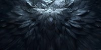 Dark feathered wings spread dramatically in circular pattern creating mysterious atmospheric background with deep shadows and ethereal glow. Suitable for fantasy designs.