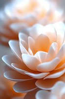 Delicate white petals with soft orange glow create dreamy macro composition. Gentle curves and layers reveal nature's artistry in pure floral form. For wellness and spa designs.