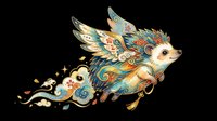 Flying hedgehog with ornate wings in Chinese folk art style, isolated on transparent background, for t-shirts, stickers, print on demand, and sublimation designs.