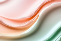 Soft flowing waves in peach and sage green create gentle abstract curves against white background, suggesting movement and tranquility in minimalist style.