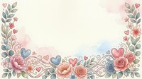 Floral frame with roses, hearts, and botanical elements on cream background, isolated for greeting cards, invitations, and decorative design projects.