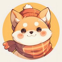 Adorable cartoon fox character wearing winter hat and striped scarf, with rosy cheeks and kawaii expression on yellow circle background, suitable for stickers and merchandise.