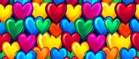 Colorful heart pattern with vibrant rainbow hearts in red, pink, yellow, blue, green and orange creating seamless repeating design for romantic backgrounds.