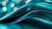 Flowing turquoise waves create dynamic abstract background with soft bokeh lights and smooth curved lines. Modern design element for creative projects.