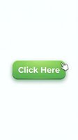 Green glossy Click Here button with cursor hand icon, isolated on white background, ready for web design, UI, and digital marketing use.