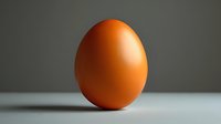 Fresh brown chicken egg standing upright on light surface against neutral gray background, minimalist food photography with soft natural lighting and shadow.