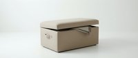 Modern beige storage box with lid and handles isolated on white background for home organization and minimalist interior design solutions.