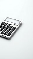 Modern silver calculator with black buttons isolated on white background for business finance accounting and mathematical calculations.